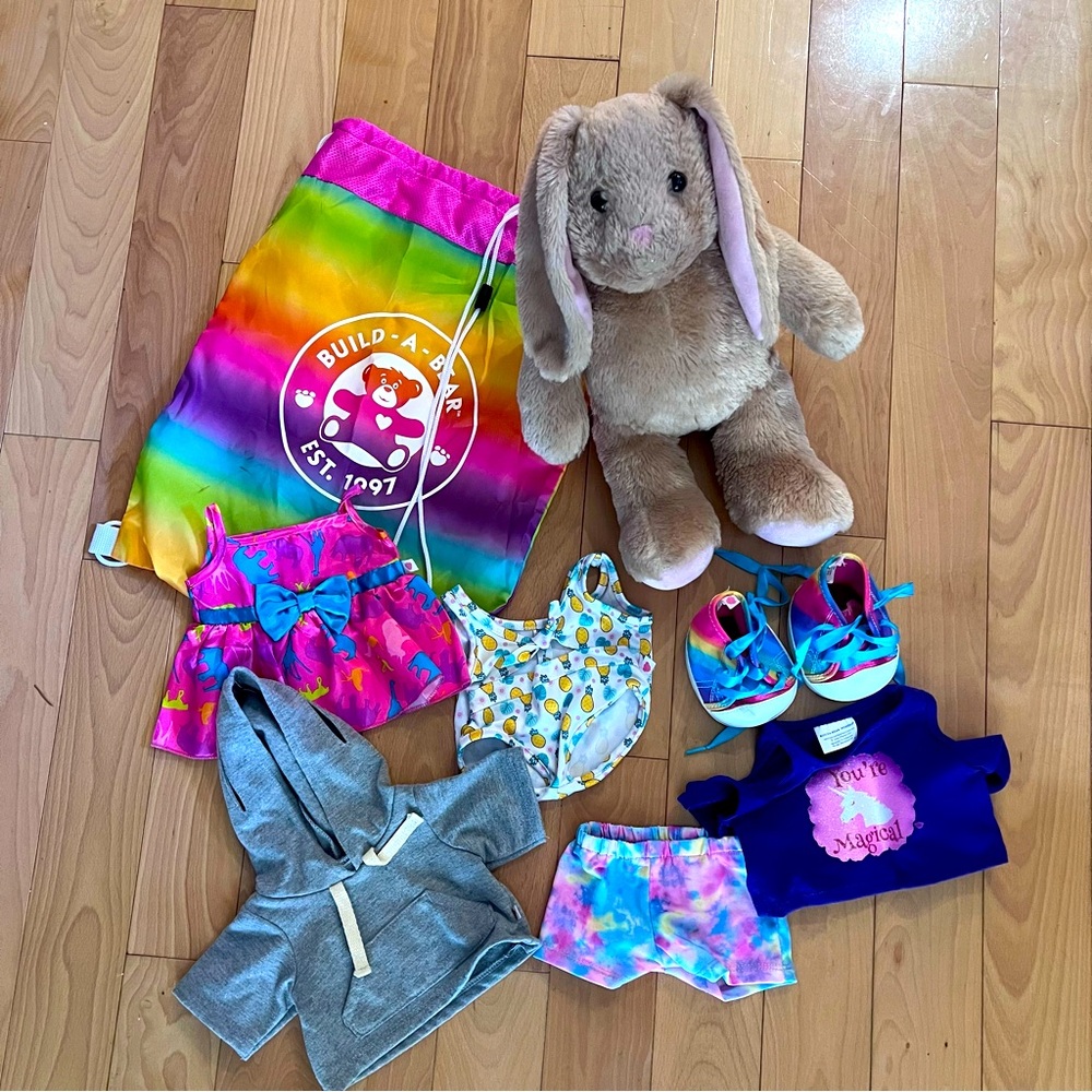Build a Bear Bunny + Outfit Bundle (comes with bag!)
